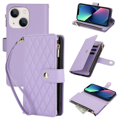 YM016 Rhombic Zipper Card Wallet Leather Phone Case with Lanyard, For iPhone 13 mini, For iPhone 12 / 12 Pro, For iPhone 12 Pro Max