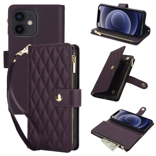 YM016 Rhombic Zipper Card Wallet Leather Phone Case with Lanyard, For iPhone 12 mini, For iPhone 11 Pro Max, For iPhone 11