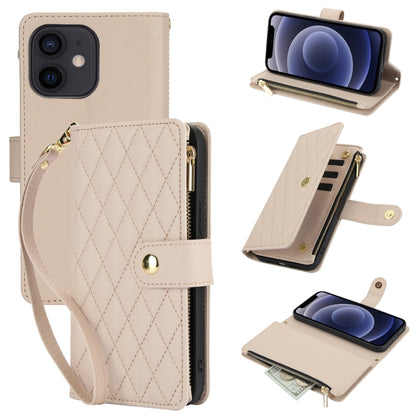 YM016 Rhombic Zipper Card Wallet Leather Phone Case with Lanyard, For iPhone 12 mini, For iPhone 11 Pro Max, For iPhone 11