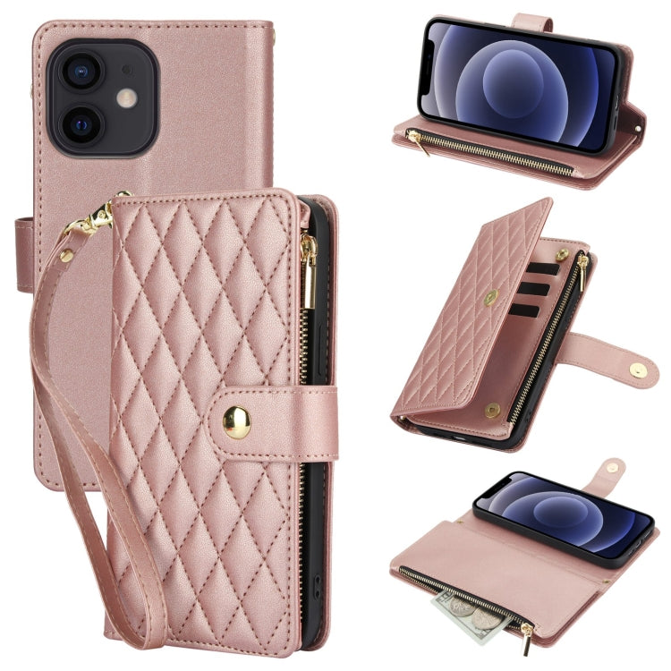 YM016 Rhombic Zipper Card Wallet Leather Phone Case with Lanyard, For iPhone 12 mini, For iPhone 11 Pro Max, For iPhone 11