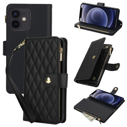 YM016 Rhombic Zipper Card Wallet Leather Phone Case with Lanyard, For iPhone 12 mini, For iPhone 11 Pro Max, For iPhone 11