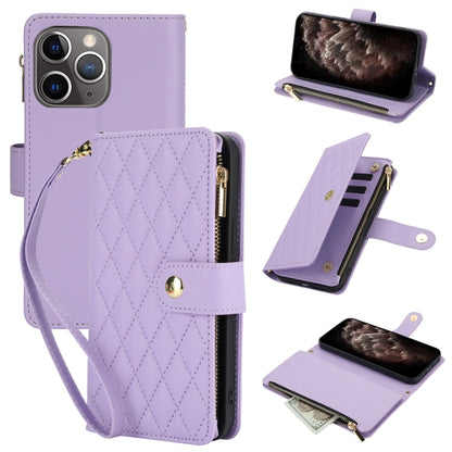 YM016 Rhombic Zipper Card Wallet Leather Phone Case with Lanyard, For iPhone 12 mini, For iPhone 11 Pro Max, For iPhone 11