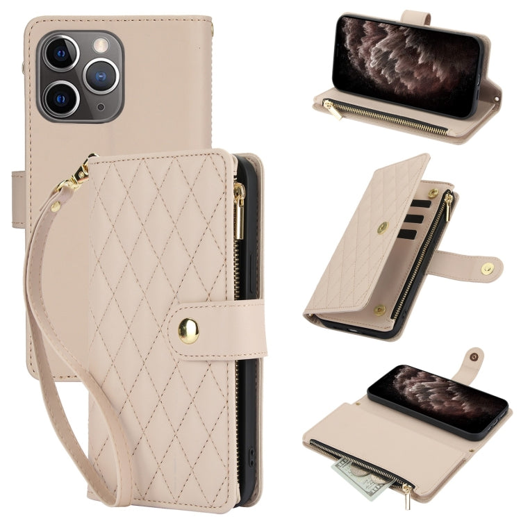 YM016 Rhombic Zipper Card Wallet Leather Phone Case with Lanyard, For iPhone 12 mini, For iPhone 11 Pro Max, For iPhone 11