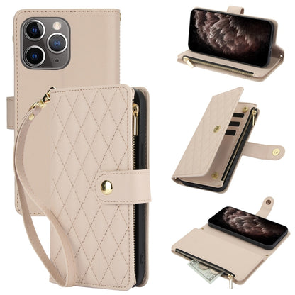 YM016 Rhombic Zipper Card Wallet Leather Phone Case with Lanyard, For iPhone 12 mini, For iPhone 11 Pro Max, For iPhone 11