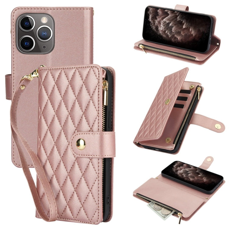 YM016 Rhombic Zipper Card Wallet Leather Phone Case with Lanyard, For iPhone 12 mini, For iPhone 11 Pro Max, For iPhone 11