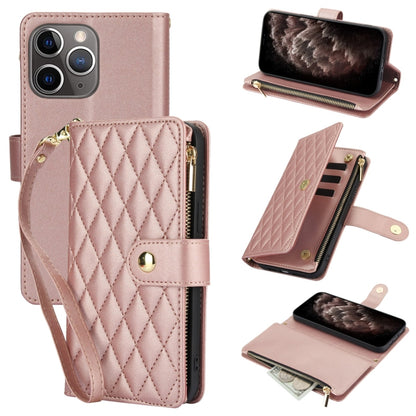 YM016 Rhombic Zipper Card Wallet Leather Phone Case with Lanyard, For iPhone 12 mini, For iPhone 11 Pro Max, For iPhone 11