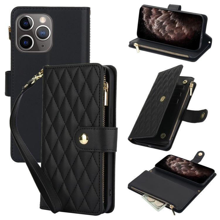 YM016 Rhombic Zipper Card Wallet Leather Phone Case with Lanyard, For iPhone 12 mini, For iPhone 11 Pro Max, For iPhone 11