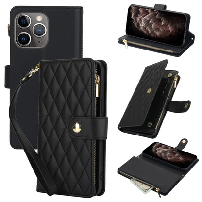 YM016 Rhombic Zipper Card Wallet Leather Phone Case with Lanyard, For iPhone 12 mini, For iPhone 11 Pro Max, For iPhone 11
