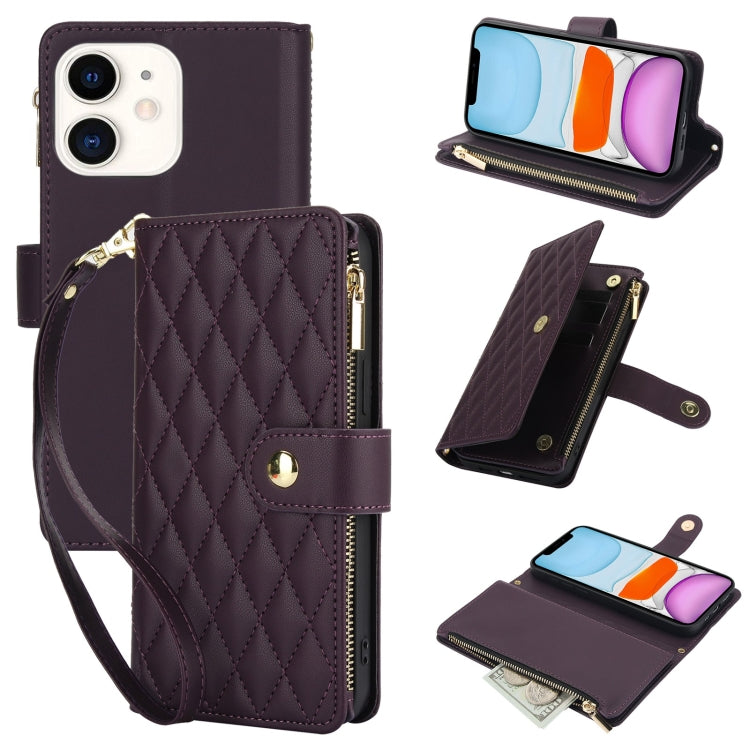 YM016 Rhombic Zipper Card Wallet Leather Phone Case with Lanyard, For iPhone 12 mini, For iPhone 11 Pro Max, For iPhone 11