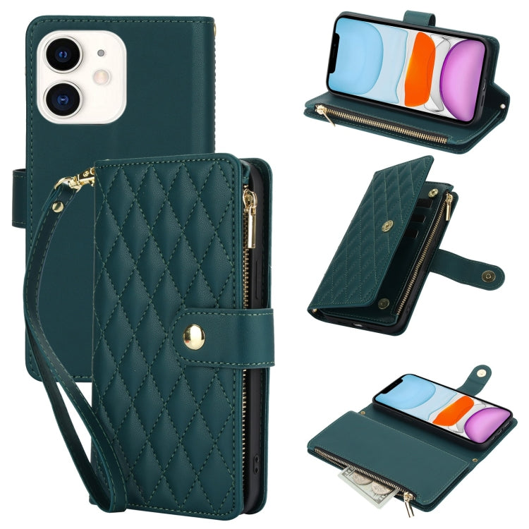 YM016 Rhombic Zipper Card Wallet Leather Phone Case with Lanyard, For iPhone 12 mini, For iPhone 11 Pro Max, For iPhone 11