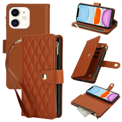 YM016 Rhombic Zipper Card Wallet Leather Phone Case with Lanyard, For iPhone 12 mini, For iPhone 11 Pro Max, For iPhone 11