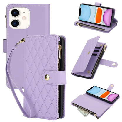 YM016 Rhombic Zipper Card Wallet Leather Phone Case with Lanyard, For iPhone 12 mini, For iPhone 11 Pro Max, For iPhone 11