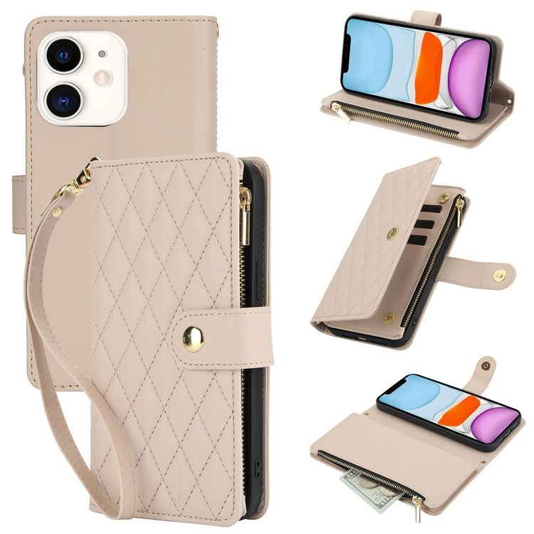 YM016 Rhombic Zipper Card Wallet Leather Phone Case with Lanyard, For iPhone 12 mini, For iPhone 11 Pro Max, For iPhone 11