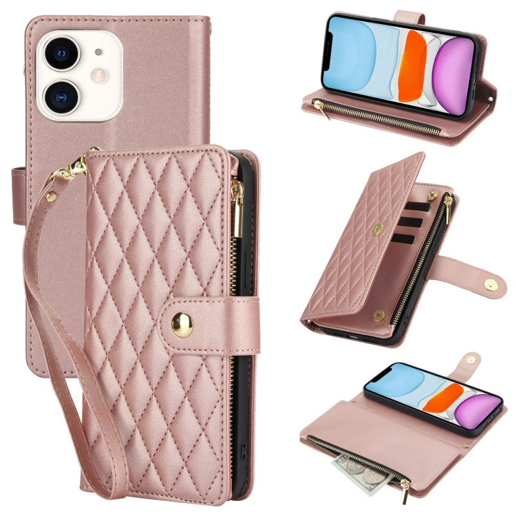 YM016 Rhombic Zipper Card Wallet Leather Phone Case with Lanyard, For iPhone 12 mini, For iPhone 11 Pro Max, For iPhone 11