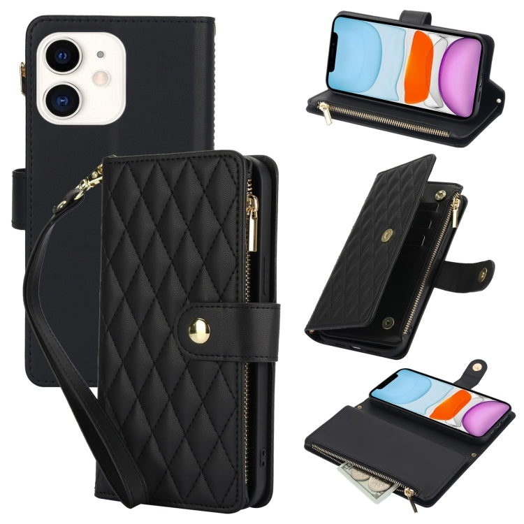 YM016 Rhombic Zipper Card Wallet Leather Phone Case with Lanyard, For iPhone 12 mini, For iPhone 11 Pro Max, For iPhone 11