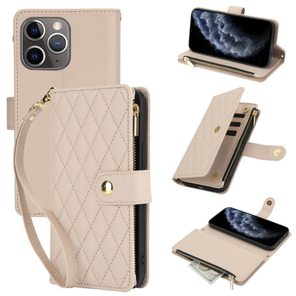 YM016 Rhombic Zipper Card Wallet Leather Phone Case with Lanyard, For iPhone 11 Pro, For iPhone X / XS, For iPhone XR