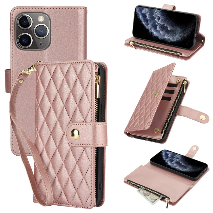 YM016 Rhombic Zipper Card Wallet Leather Phone Case with Lanyard, For iPhone 11 Pro, For iPhone X / XS, For iPhone XR