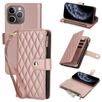 YM016 Rhombic Zipper Card Wallet Leather Phone Case with Lanyard, For iPhone 11 Pro, For iPhone X / XS, For iPhone XR