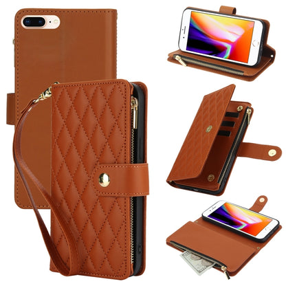 YM016 Rhombic Zipper Card Wallet Leather Phone Case with Lanyard, For iPhone XS Max, For iPhone 8 Plus / 7 Plus