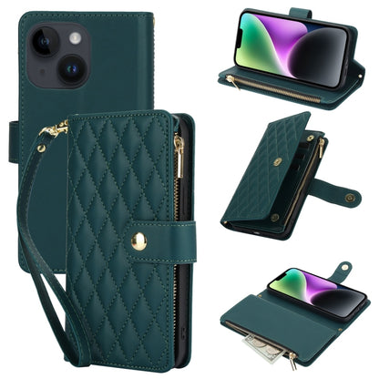 YM016 Rhombic Zipper Card Wallet Leather Phone Case with Lanyard, For iPhone 13 Pro Max, For iPhone 13 Pro, For iPhone 13