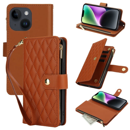 YM016 Rhombic Zipper Card Wallet Leather Phone Case with Lanyard, For iPhone 13 Pro Max, For iPhone 13 Pro, For iPhone 13