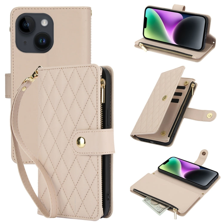 YM016 Rhombic Zipper Card Wallet Leather Phone Case with Lanyard, For iPhone 13 Pro Max, For iPhone 13 Pro, For iPhone 13