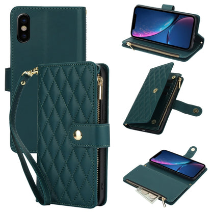 YM016 Rhombic Zipper Card Wallet Leather Phone Case with Lanyard, For iPhone 11 Pro, For iPhone X / XS, For iPhone XR