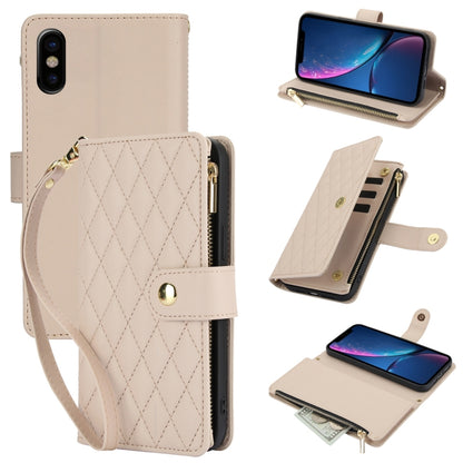 YM016 Rhombic Zipper Card Wallet Leather Phone Case with Lanyard, For iPhone 11 Pro, For iPhone X / XS, For iPhone XR