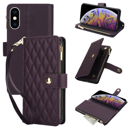 YM016 Rhombic Zipper Card Wallet Leather Phone Case with Lanyard, For iPhone XS Max, For iPhone 8 Plus / 7 Plus