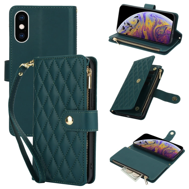 YM016 Rhombic Zipper Card Wallet Leather Phone Case with Lanyard, For iPhone XS Max, For iPhone 8 Plus / 7 Plus
