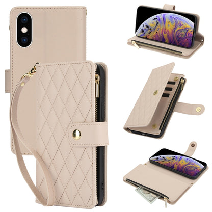 YM016 Rhombic Zipper Card Wallet Leather Phone Case with Lanyard, For iPhone XS Max, For iPhone 8 Plus / 7 Plus