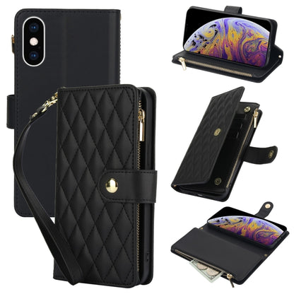 YM016 Rhombic Zipper Card Wallet Leather Phone Case with Lanyard, For iPhone XS Max, For iPhone 8 Plus / 7 Plus