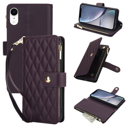 YM016 Rhombic Zipper Card Wallet Leather Phone Case with Lanyard, For iPhone 11 Pro, For iPhone X / XS, For iPhone XR
