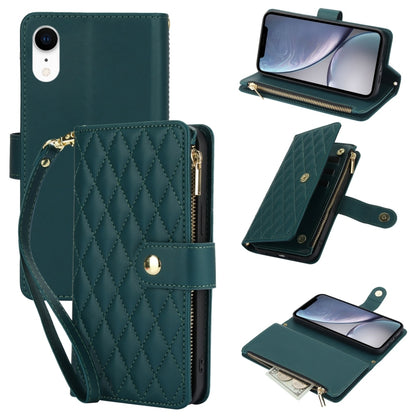 YM016 Rhombic Zipper Card Wallet Leather Phone Case with Lanyard, For iPhone 11 Pro, For iPhone X / XS, For iPhone XR