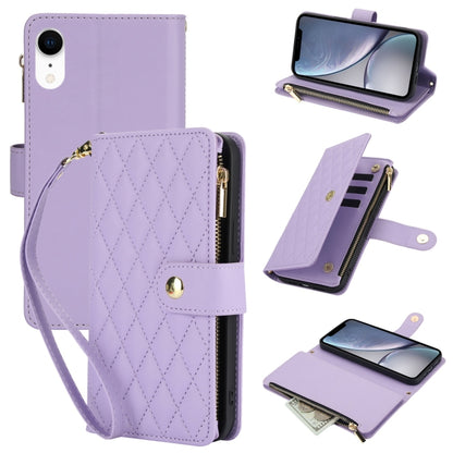 YM016 Rhombic Zipper Card Wallet Leather Phone Case with Lanyard, For iPhone 11 Pro, For iPhone X / XS, For iPhone XR