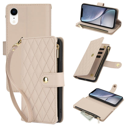 YM016 Rhombic Zipper Card Wallet Leather Phone Case with Lanyard, For iPhone 11 Pro, For iPhone X / XS, For iPhone XR