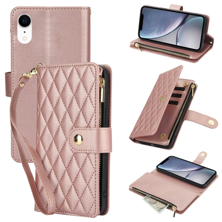 YM016 Rhombic Zipper Card Wallet Leather Phone Case with Lanyard, For iPhone 11 Pro, For iPhone X / XS, For iPhone XR
