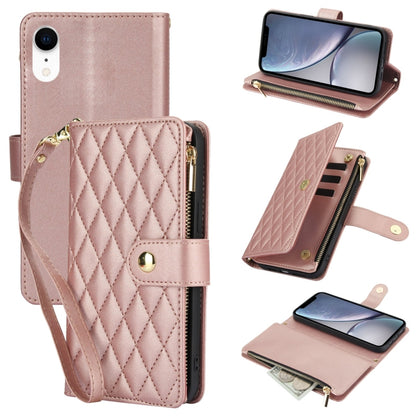 YM016 Rhombic Zipper Card Wallet Leather Phone Case with Lanyard, For iPhone 11 Pro, For iPhone X / XS, For iPhone XR