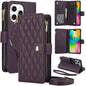 YM016 Rhombic Zipper Card Wallet Leather Phone Case with Lanyard, For iPhone 17, For iPhone Air, For iPhone 16 Pro Max
