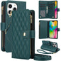 YM016 Rhombic Zipper Card Wallet Leather Phone Case with Lanyard, For iPhone 17, For iPhone Air, For iPhone 16 Pro Max