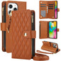 YM016 Rhombic Zipper Card Wallet Leather Phone Case with Lanyard, For iPhone Air, For iPhone 16e, For iPhone 16 Pro Max