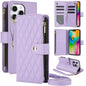 YM016 Rhombic Zipper Card Wallet Leather Phone Case with Lanyard, For iPhone 17, For iPhone Air, For iPhone 16 Pro Max