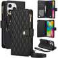 YM016 Rhombic Zipper Card Wallet Leather Phone Case with Lanyard, For iPhone Air, For iPhone 16e, For iPhone 16 Pro Max
