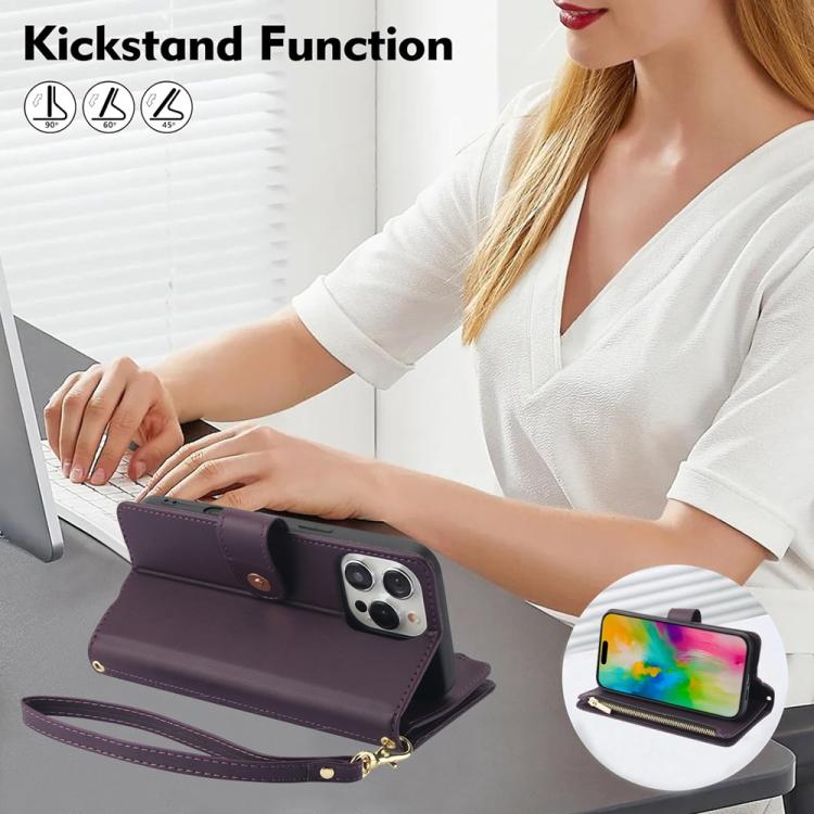 YM016 Rhombic Zipper Card Wallet Leather Phone Case with Lanyard, For iPhone 16 Pro, For iPhone 16 Plus, For iPhone 16