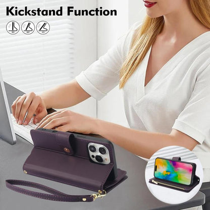 YM016 Rhombic Zipper Card Wallet Leather Phone Case with Lanyard, For iPhone 16 Pro, For iPhone 16 Plus, For iPhone 16