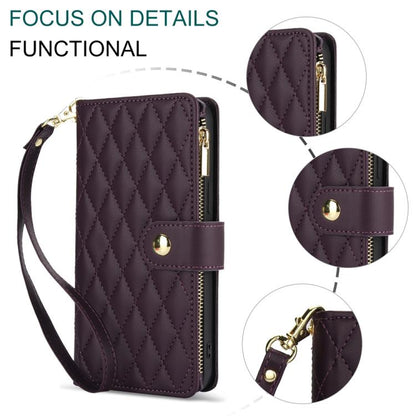 YM016 Rhombic Zipper Card Wallet Leather Phone Case with Lanyard, For iPhone 17e / 16e, For iPhone 17 Pro Max, For iPhone 17 Pro