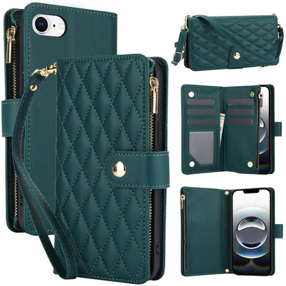 YM016 Rhombic Zipper Card Wallet Leather Phone Case with Lanyard, For iPhone Air, For iPhone 16e, For iPhone 16 Pro Max