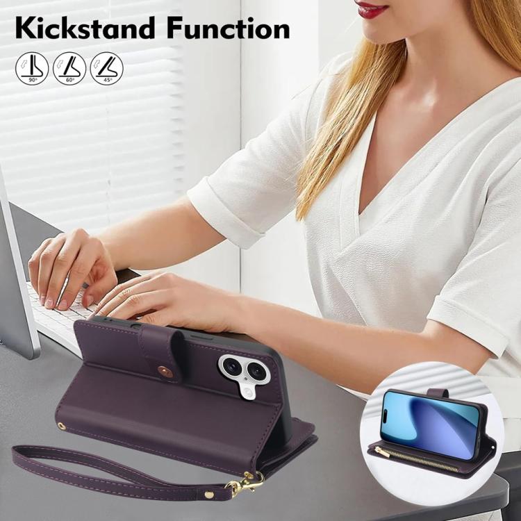 YM016 Rhombic Zipper Card Wallet Leather Phone Case with Lanyard, For iPhone 17, For iPhone Air, For iPhone 16 Pro Max