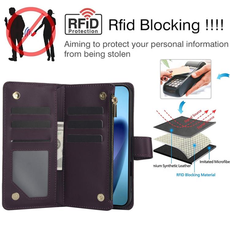 YM016 Rhombic Zipper Card Wallet Leather Phone Case with Lanyard, For iPhone 17, For iPhone Air, For iPhone 16 Pro Max