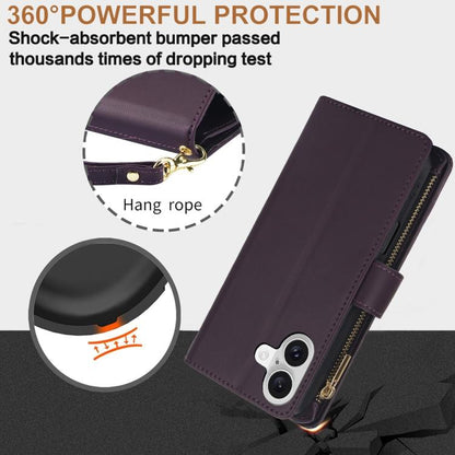 YM016 Rhombic Zipper Card Wallet Leather Phone Case with Lanyard, For iPhone 17, For iPhone Air, For iPhone 16 Pro Max
